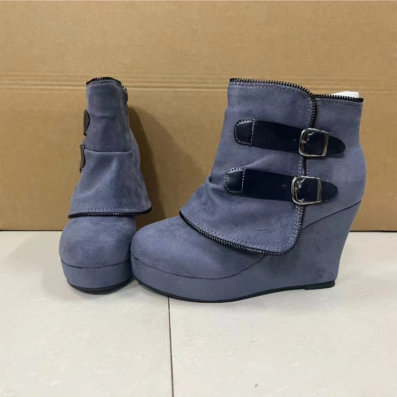 Zip High Heel Suede Wedge Heels