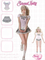 Bow Knitted Cardigan + Ruffles Plaid Mini Skirt Set