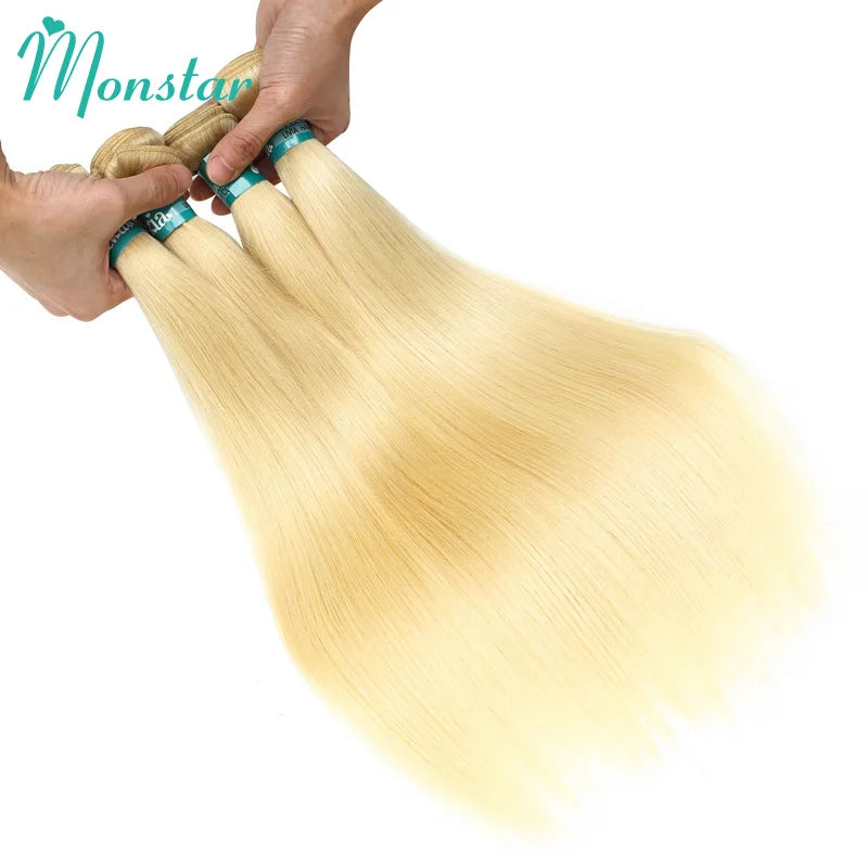 1/3/4 Blonde 613 Weave Remy Brazilian Hair Bundles Straight Human Hair Bundles 28 30 32 34 36 38 40 inch Hair Extension