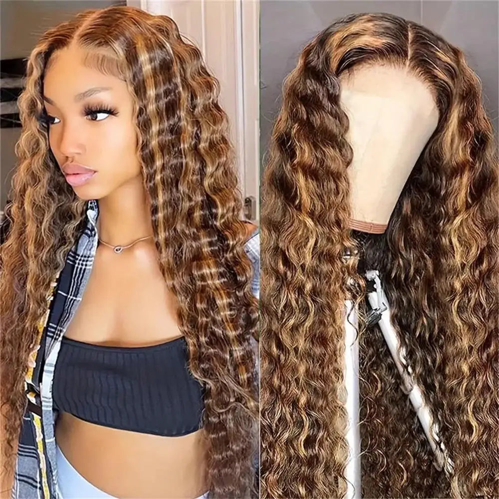 30 Inch Highlight Ombre 13x6 Hd Lace Frontal Wig Water Curly Human Hair Wigs 13x4 Hd Transparent Deep Wave Lace Frontal Wig