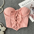 Tops sin espalda para mujer, nueva llegada, cuello tipo slash, sujetador incorporado, ombliguera, con cordones, camisola ajustada, verano, vintage, gallus, dropship