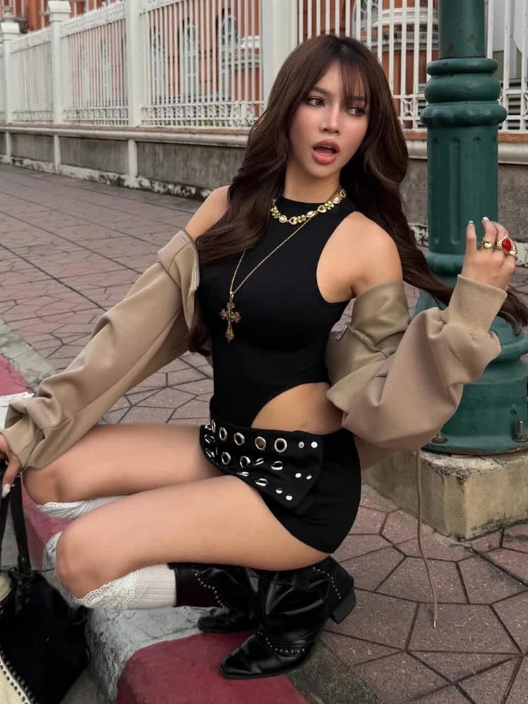Metal Hollow Rivet Patchwork Shorts