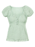 Puff Short Sleeve Square Neck Ruffle Shirt