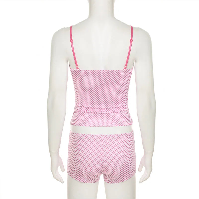 Lace Trim Cami Tank Tops + Micro Shorts Set
