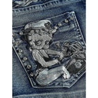 Embroidered Denim Shorts