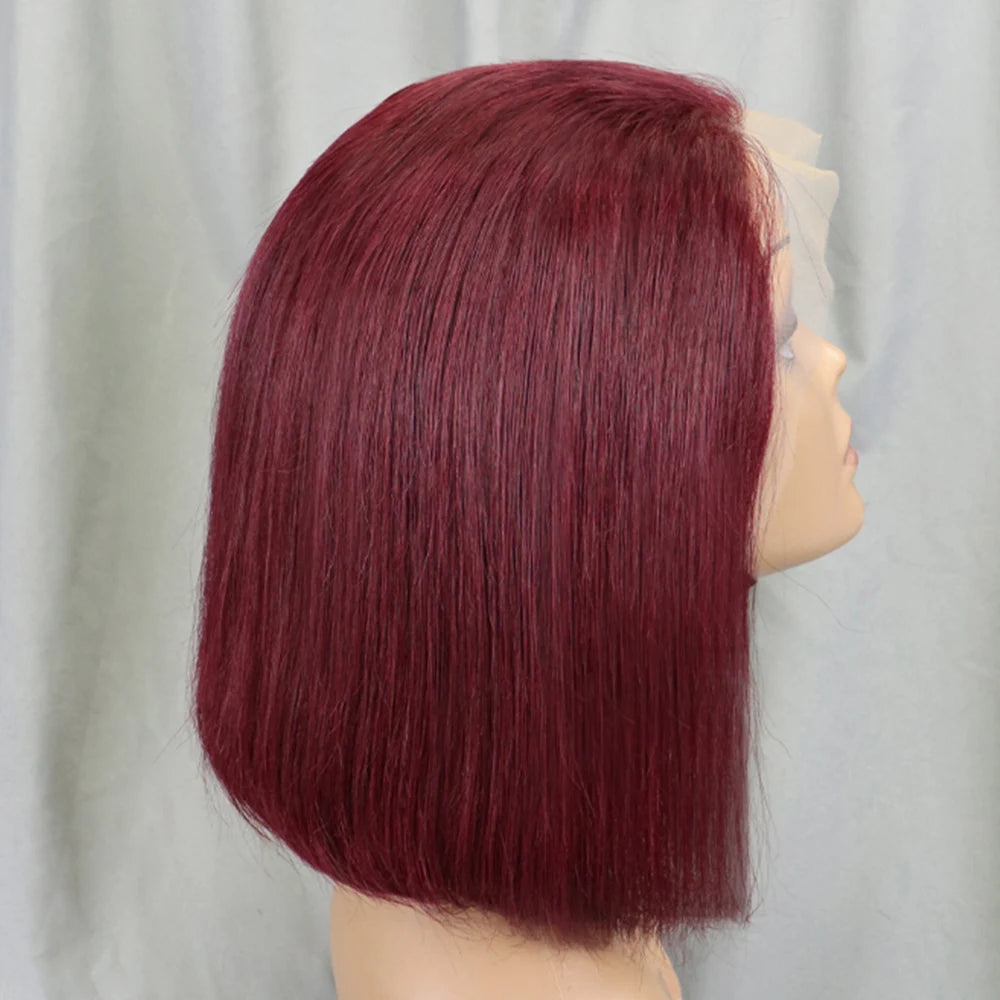 200% Density Bob Straight Human Hair 13x4 Transparent Lace Frontal Human Hair Wigs 100% Human Hair Ginger 99J Colored Wig