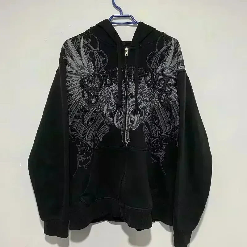 Tendencia de moda urbana Y2K, sudadera con capucha y cremallera con cuello de piel, estilo Harajuku, informal, holgada, gruesa, unisex, cálida.