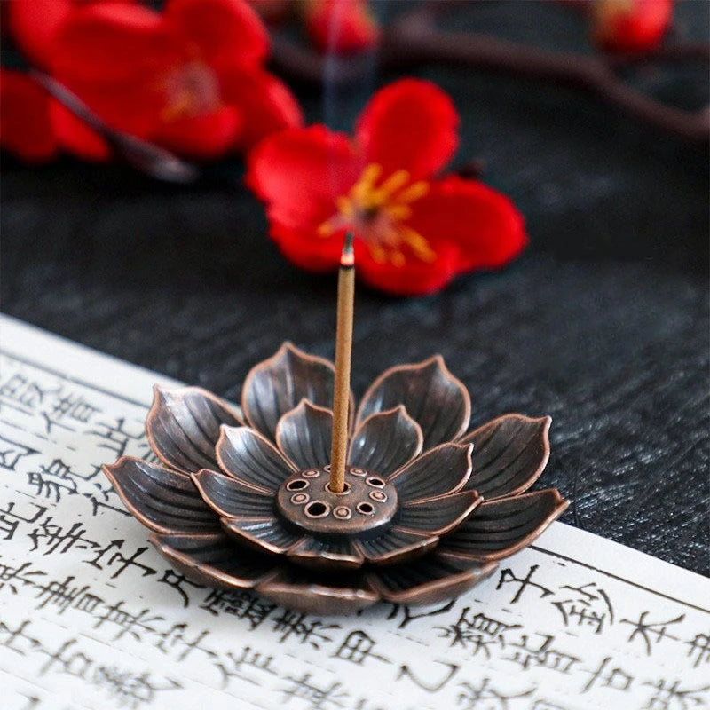 Alloy Incense Burner Stick Holder Buddhism Lotus Line Incense Plate Sandalwood Coil Base Temples Yoga Studios Home Decoration