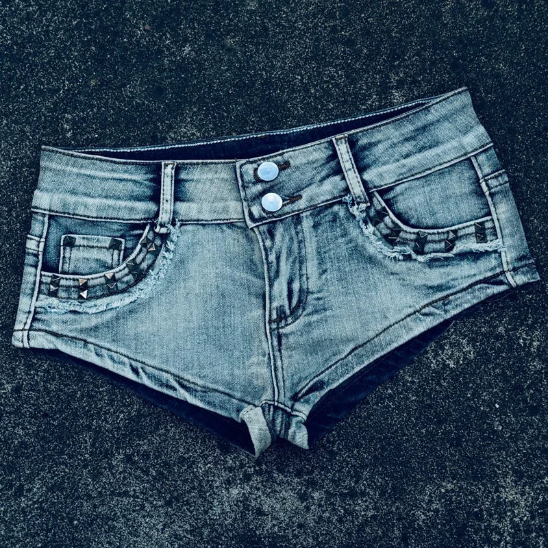 2026 Verano Nuevos Shorts de Jean con Remaches Diseño Súper Ultra Tiro Bajo para Mujer Chicas Y2k Calientes