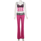 Lace Patchwork Leopard Print Sheer Mesh 2 Piece Set