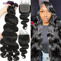 Body Wave 3/4 Bundles With Closure Frontal 5x5 6x6 HD Transparent Brazilian Human Hair Weave Extension Plucked Hairline Soft For Woman Body Wave Bundle With Closure Frontal HD Transparent Virgin Raw Human Hair 3/4 Bundle Hair
