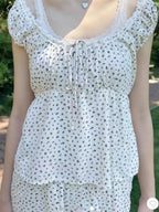 Camiseta Delgada de Cuadros Verdes Vintage para Mujer, Verano, Dulce, con Ribete de Encaje, Manga Corta, Algodón, Tops Casuales Retro Elegantes, Top Corto con Volantes