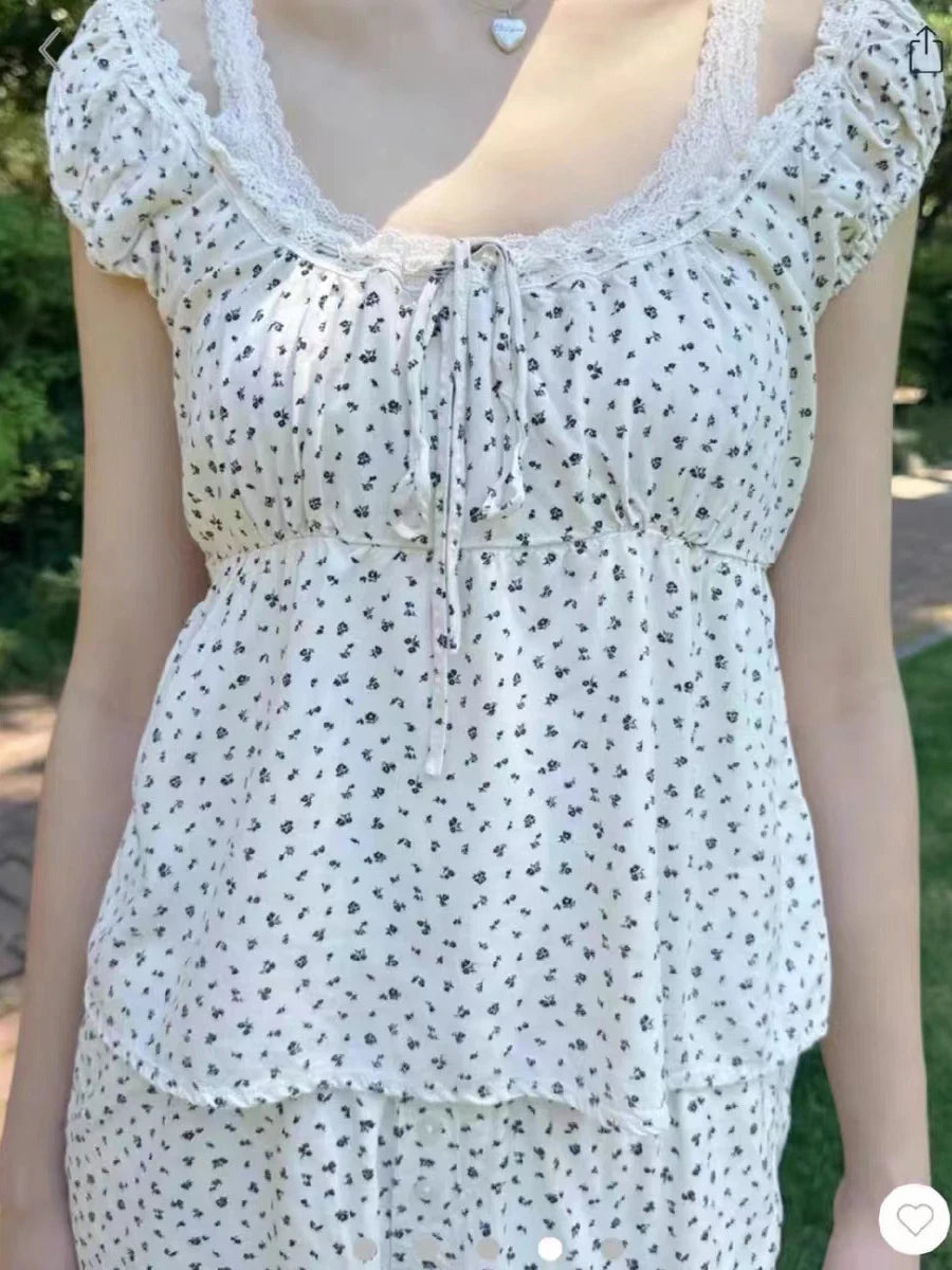 Camiseta Delgada de Cuadros Verdes Vintage para Mujer, Verano, Dulce, con Ribete de Encaje, Manga Corta, Algodón, Tops Casuales Retro Elegantes, Top Corto con Volantes