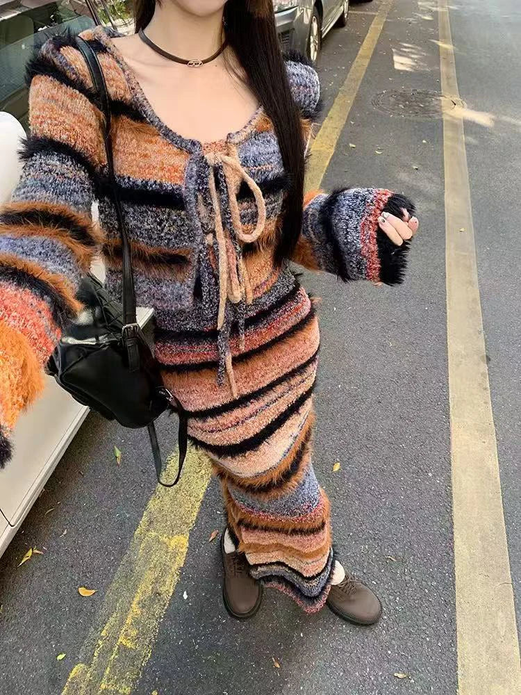 Striped Knit Cardigan Set