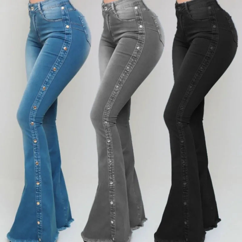 Ropa de mujer Nuevos Jeans Europea Americana 2025 nuevos populares de cintura alta elásticos tipo "speaker" para mujer pantalones largos Jeans
