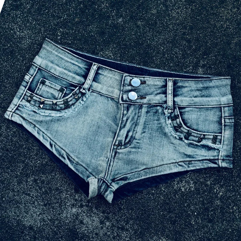 2026 Verano Nuevos Shorts de Jean con Remaches Diseño Súper Ultra Tiro Bajo para Mujer Chicas Y2k Calientes