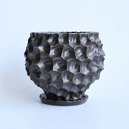 Black Ceramic Flowerpot with Tray