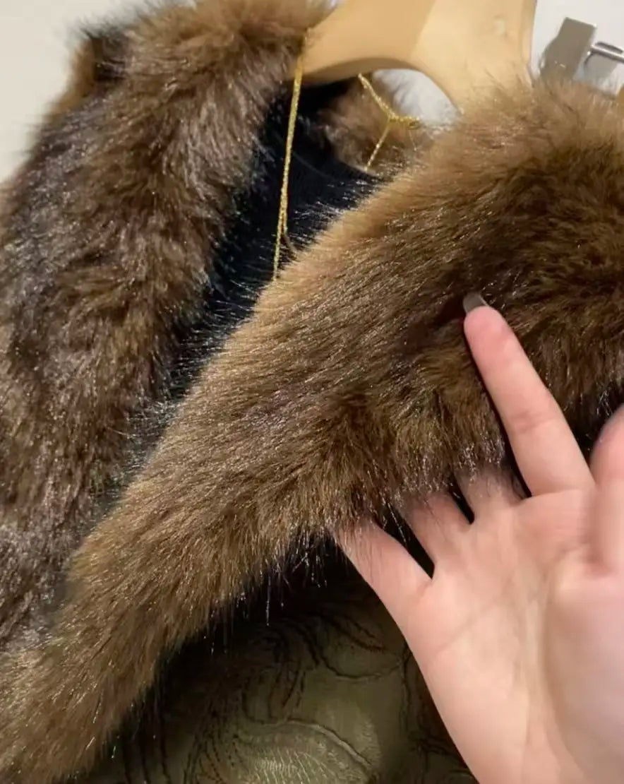 Faux-Fur Trimmed Quilted Short Jacket