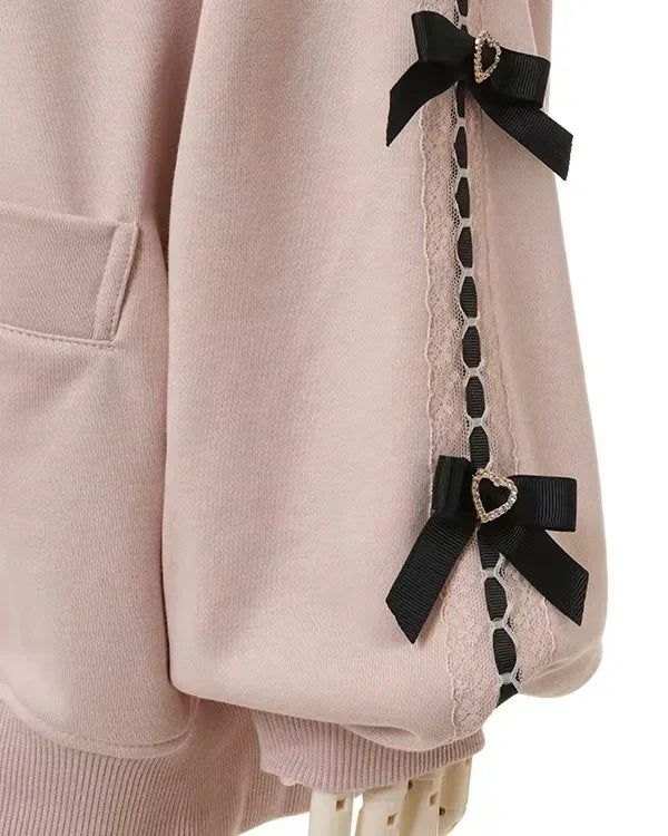 Sudadera japonesa Liz Mine masivamente producida con cuello marinero, lazo de cinta, estilo preppy dulce, Y2K, para mujer, otoño, bonita, oversize