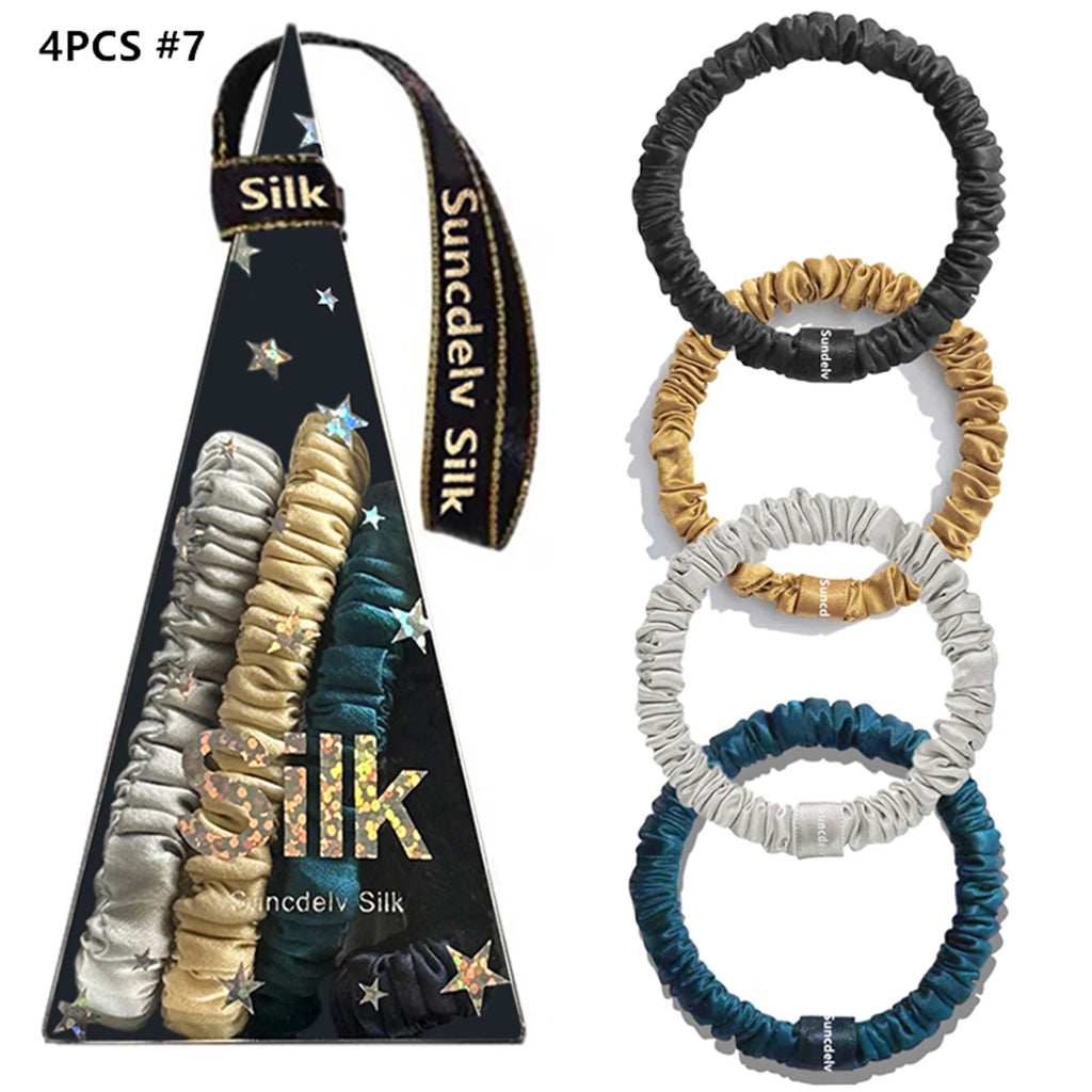 4PCS 100% Pure Mulberry Silk Hair Scrunchies