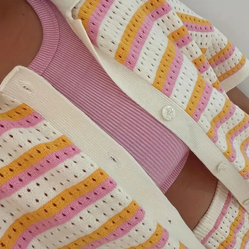 Hollow Striped Knitted 2 Pieces Set