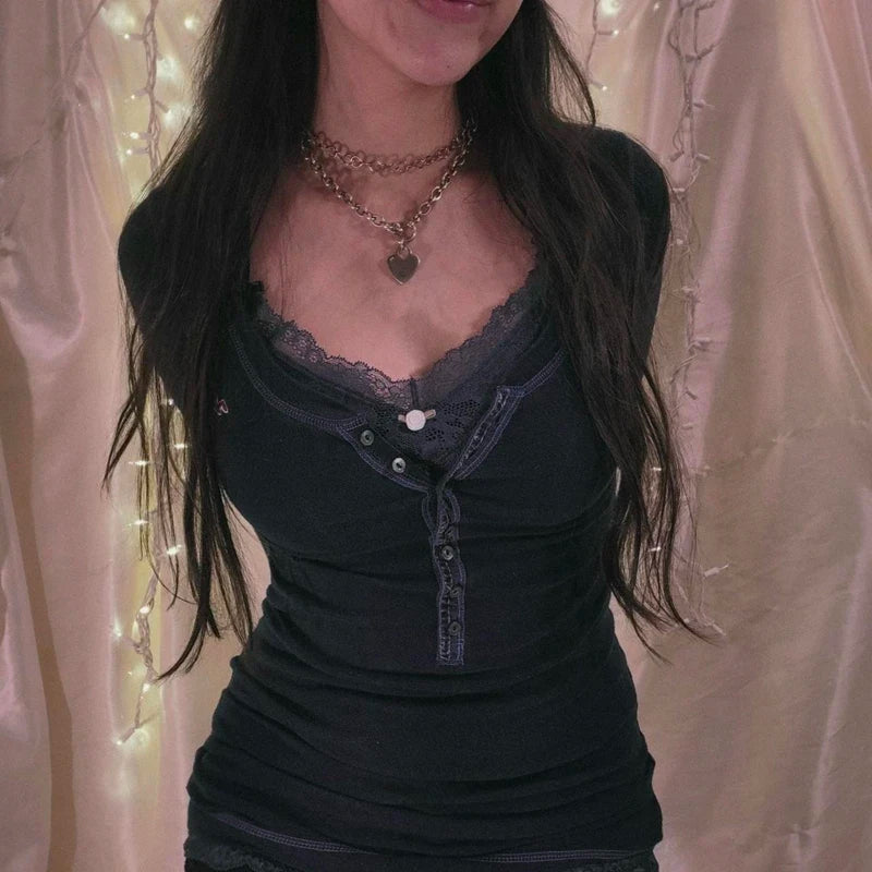 Camiseta retro grunge cottage de los 2000, punto acanalado de otoño, manga larga, corte entallado, estilo Y2K, hada, años 90, vintage, cuello de pico, crop tops para mujer