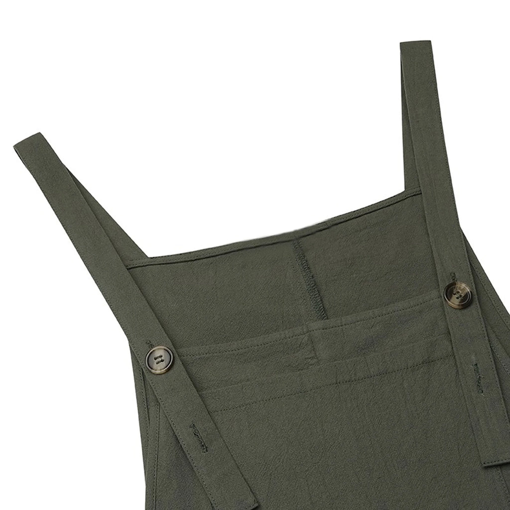Pantalones Cortos Casuales De Mujer De Moda Con Tirantes Y Botones, Sin Mangas, Cuello Cuadrado, En Colores Blanco, Negro Y Verde Militar