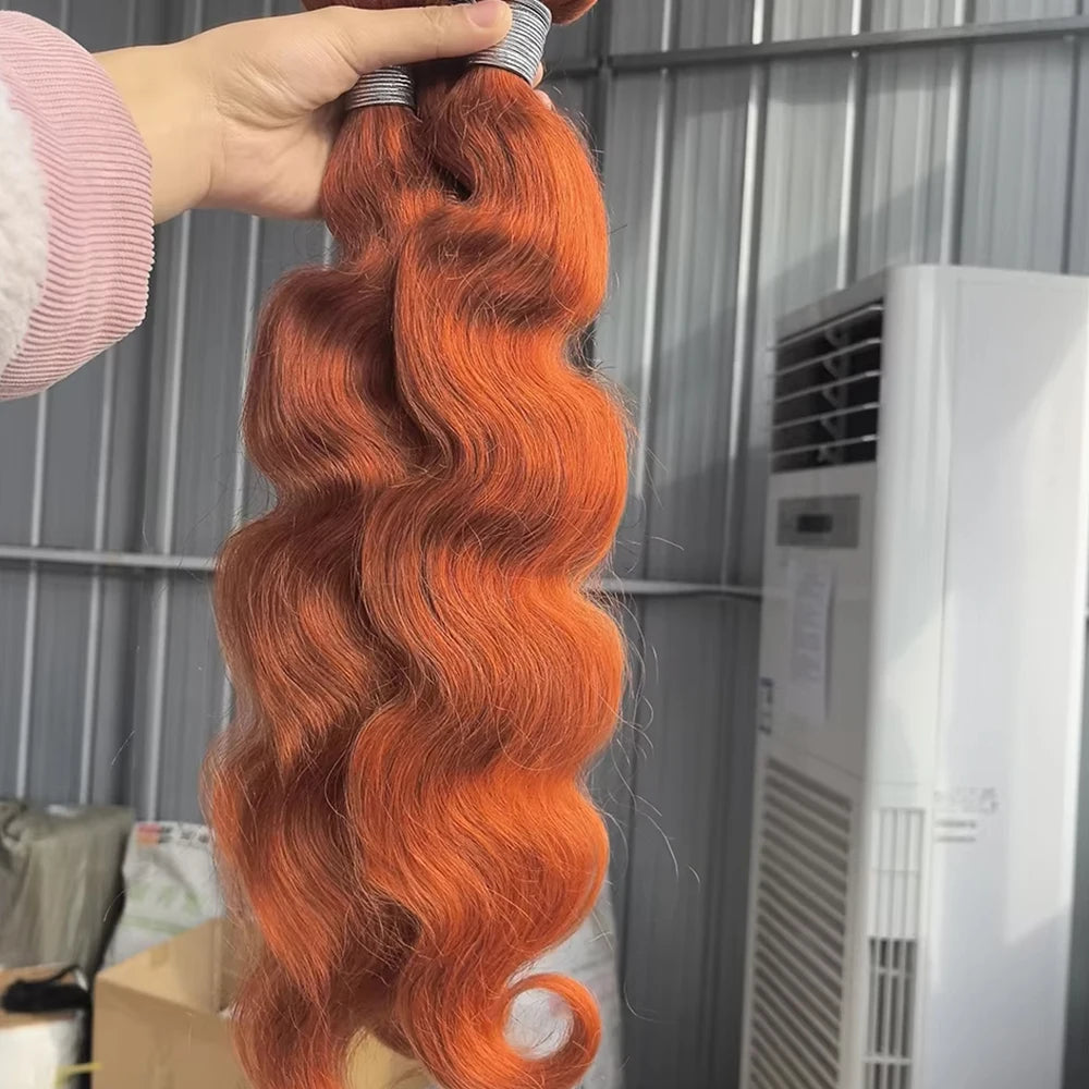 #350 Ginger Orange Colored Body Wave Human Hair Bundles With Frontal Vietnamese Raw Virgin Bundles With 13x4 Lace Frontal Bundle