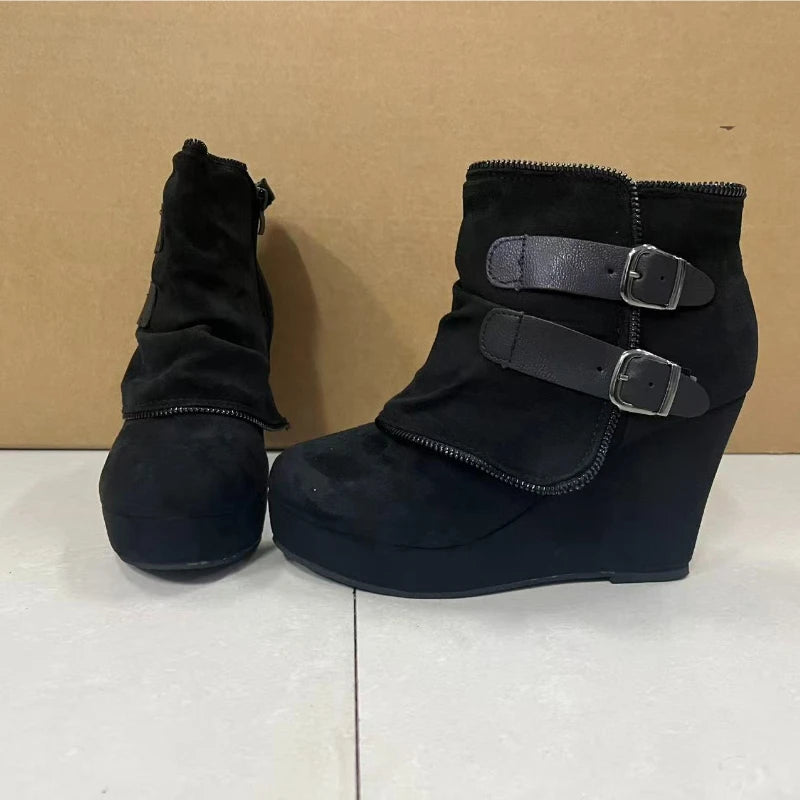 Zip High Heel Suede Wedge Heels