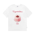 [RE-CON] Camiseta informal de manga corta con estampado de pastel de crema de cereza dulce y linda, versión coreana, 100% algodón