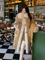 Chaqueta de piel de cordero auténtica para mujer, abrigo de invierno de lujo, parka cálida con forro de piel sintética, gabardina de cuero ecológico