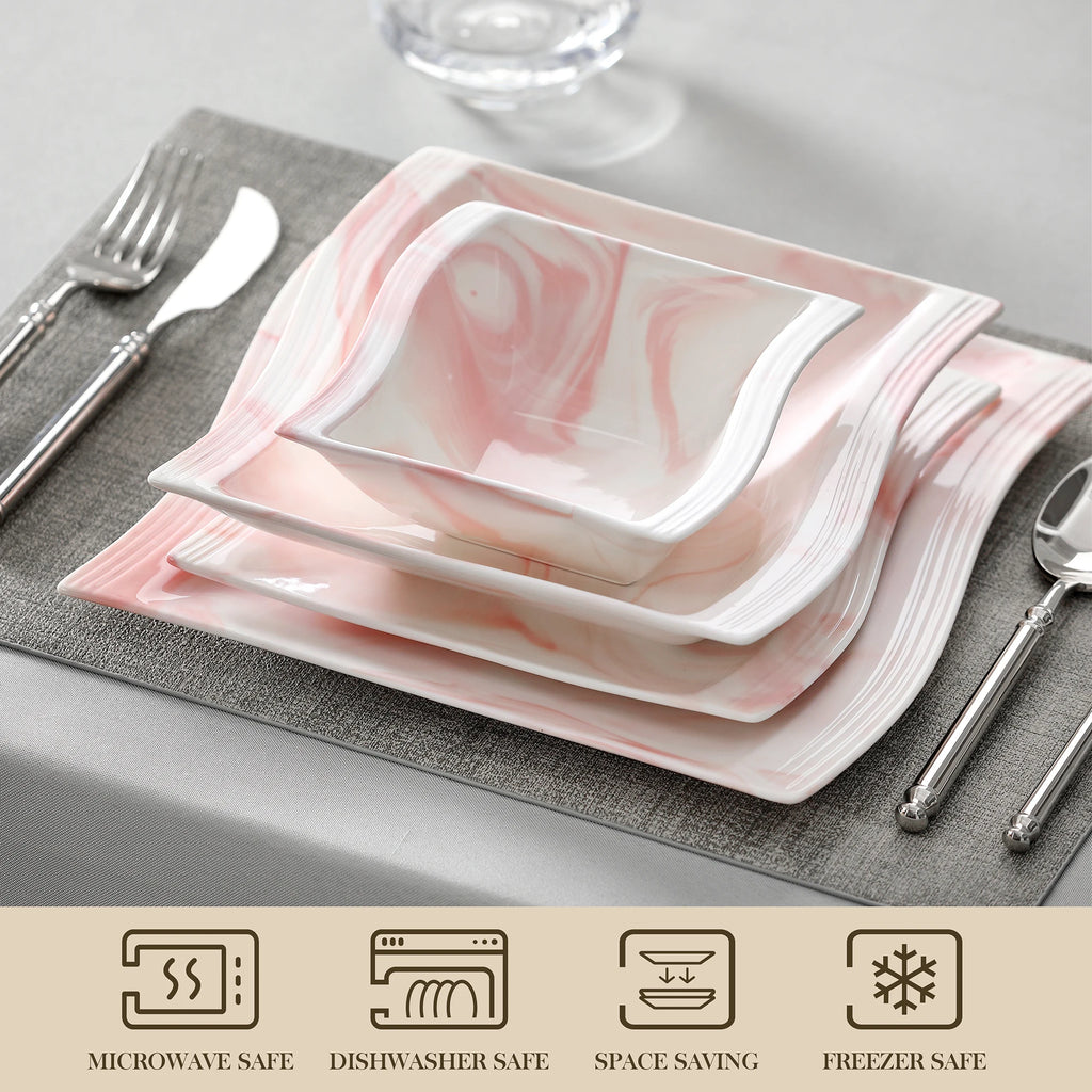 FLORA 26-PIECE Marble Porcelain Tableware Set