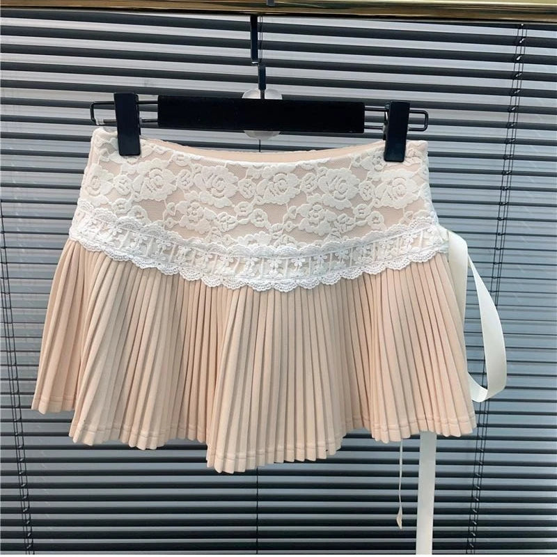 Neploe 2026 Verano Nueva Falda Rosa para Mujer Y2k Cintura Alta Lazo Cordón Faldas Moda Versátil Fruncido Línea A Faldas Mujer