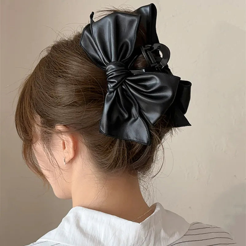 Vintage PU Bow Hair Claw Clip