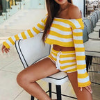 Knit Stripe Crop Top Shorts Set