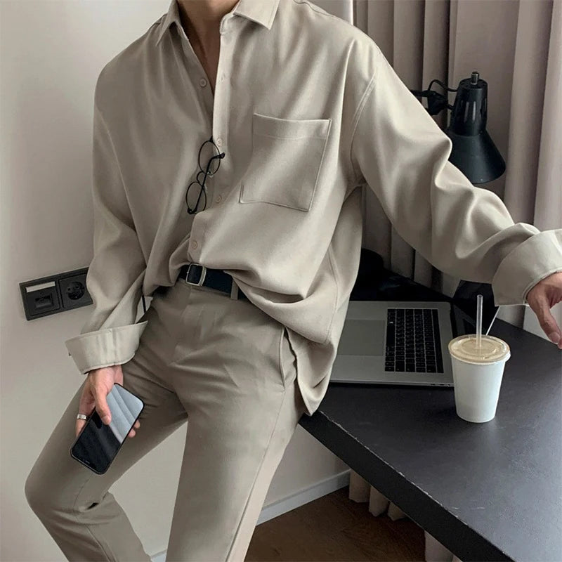 Buttons Turn Down Collar Long Sleeve Solid Color Shirt