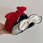 polka dot denim bow wide edge headband