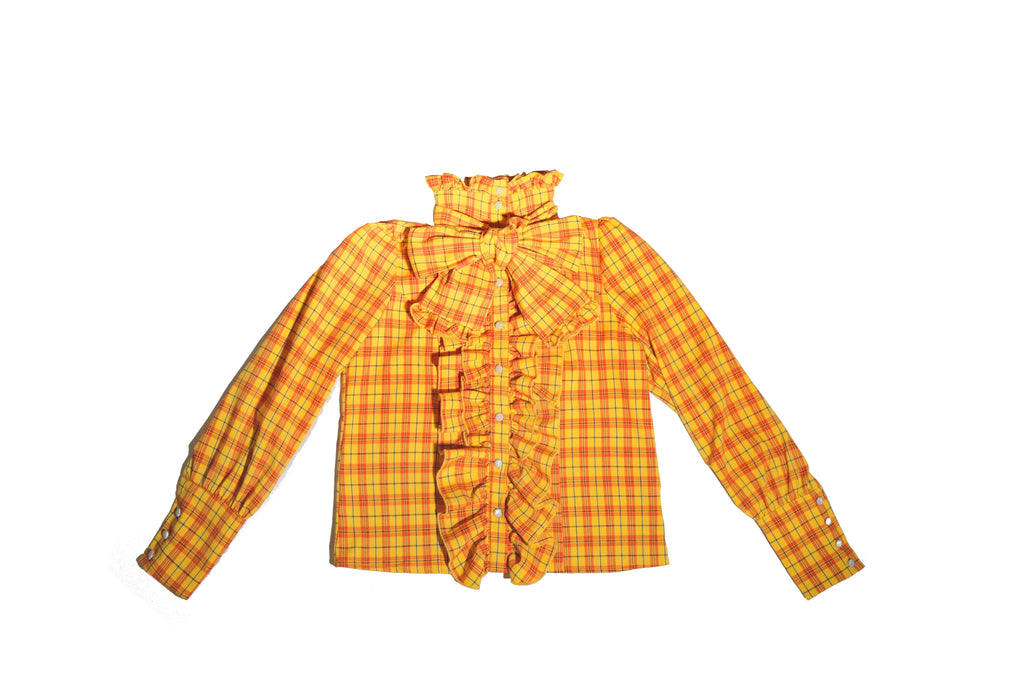 Plaid Long Sleeve Bow Shirt High Waist Skirt Set