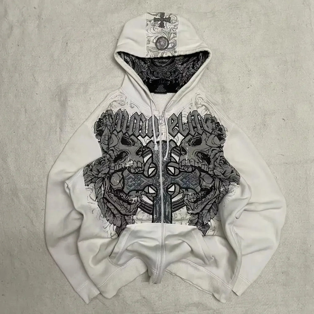 Tendencia de moda urbana Y2K, sudadera con capucha y cremallera con cuello de piel, estilo Harajuku, informal, holgada, gruesa, unisex, cálida.