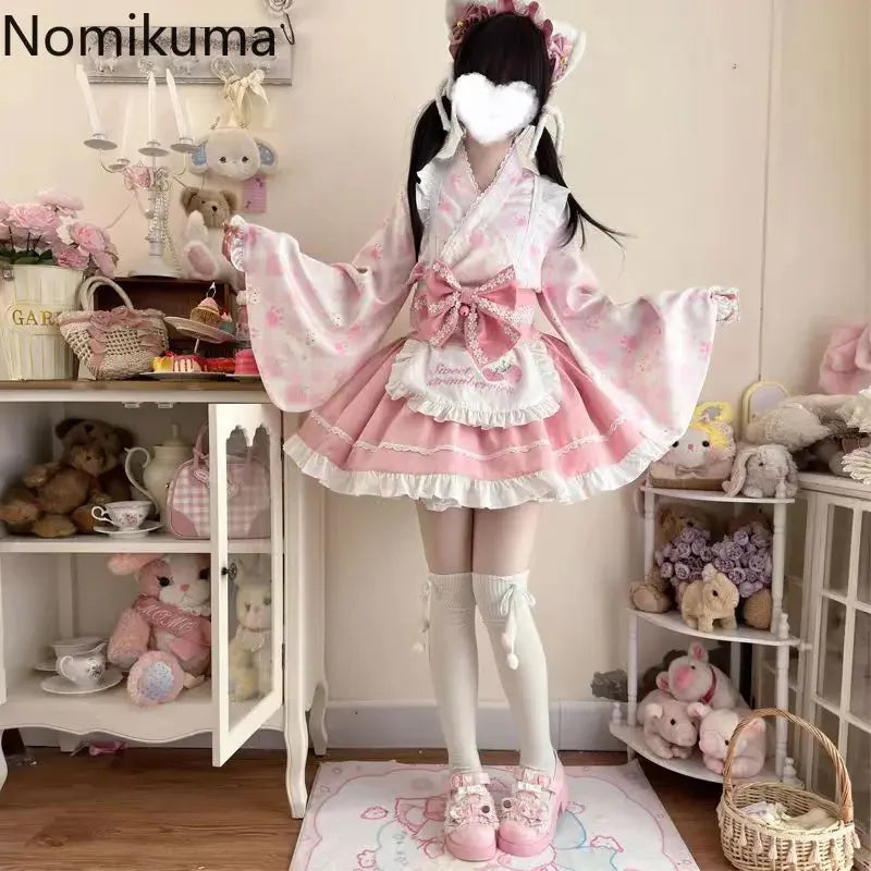 Flare Sleeve Bandage Ruffles Shirt High Waist A-line Skirt Set