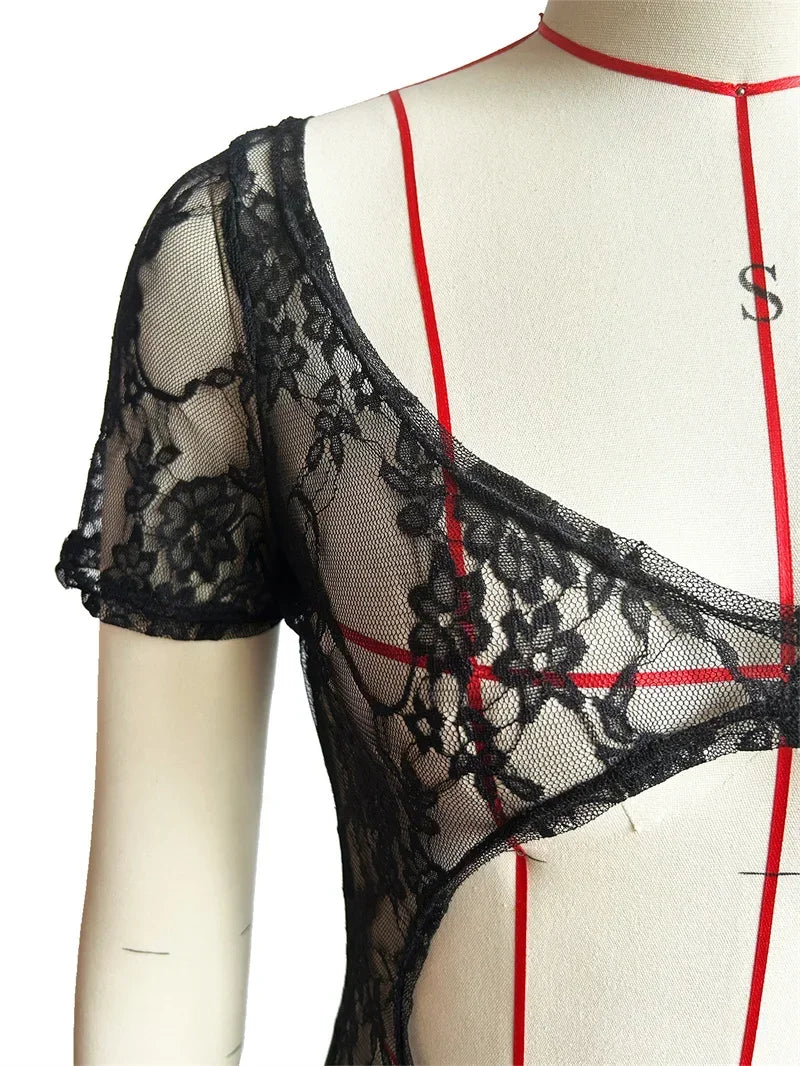 See Through Floral Lace Jumpsuit