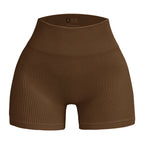 Pantalones cortos de punto acanalados para mujer, shorts de yoga sin costuras, shorts elásticos de cintura alta, shorts sexys para realzar la cadera, pantalones de tres cuartos para ciclismo y running.