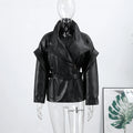 Chaqueta de cuero tipo parka marrón a la moda para mujer, cuello alto oversize, cordón ajustable, cremallera, abrigo de otoño 2026, ropa de calle vanguardista para mujer