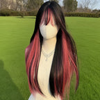 Black And Pink Highlight Synthetic Wigs