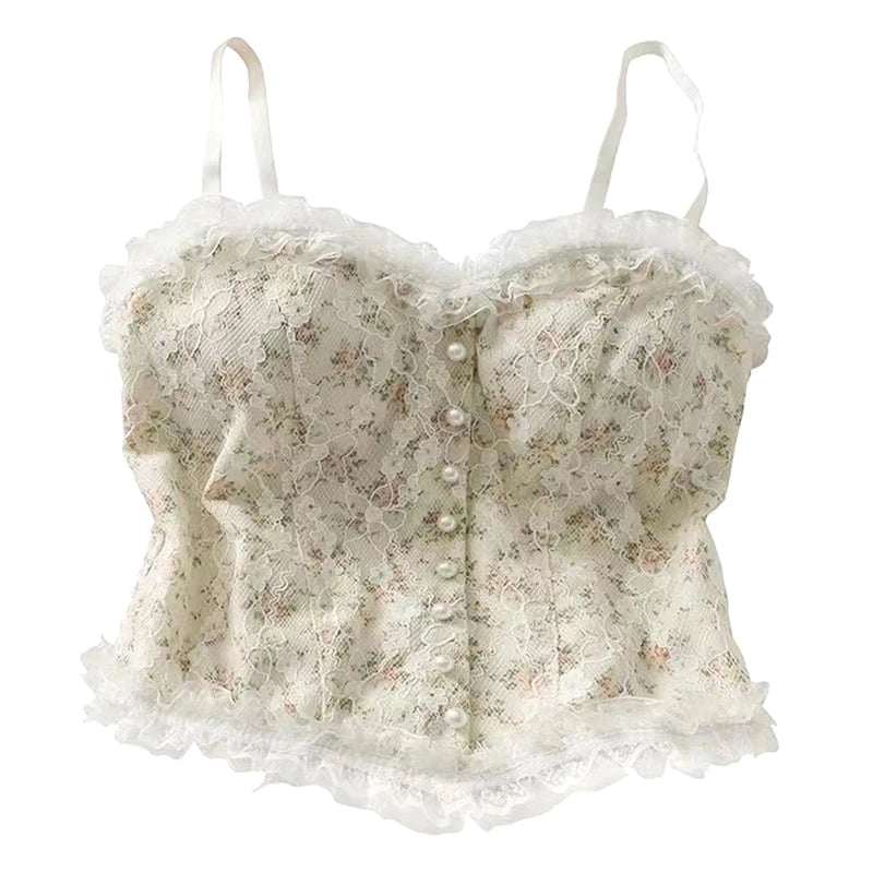 1 unidad de camiseta sin mangas corta con estampado francés de encaje para verano, corpiño, top tubo para mujer, elegante, entallado, chaleco corto, ropa de calle