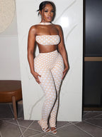 Dot Print Halter Tank Top + Slim Leggings Set