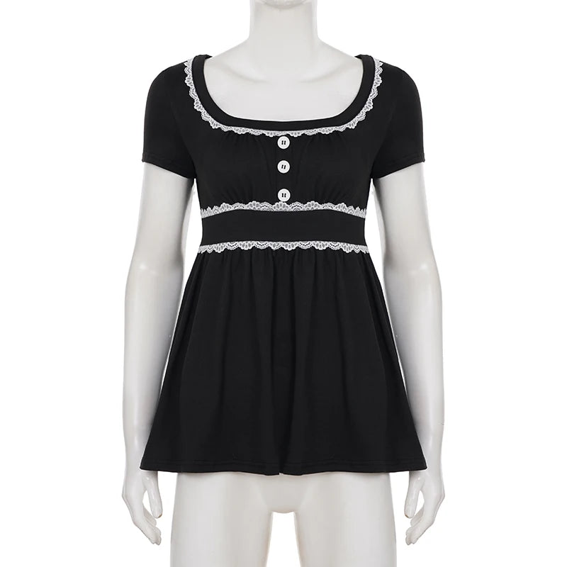 Lace Trim Square Neck Babydoll Top