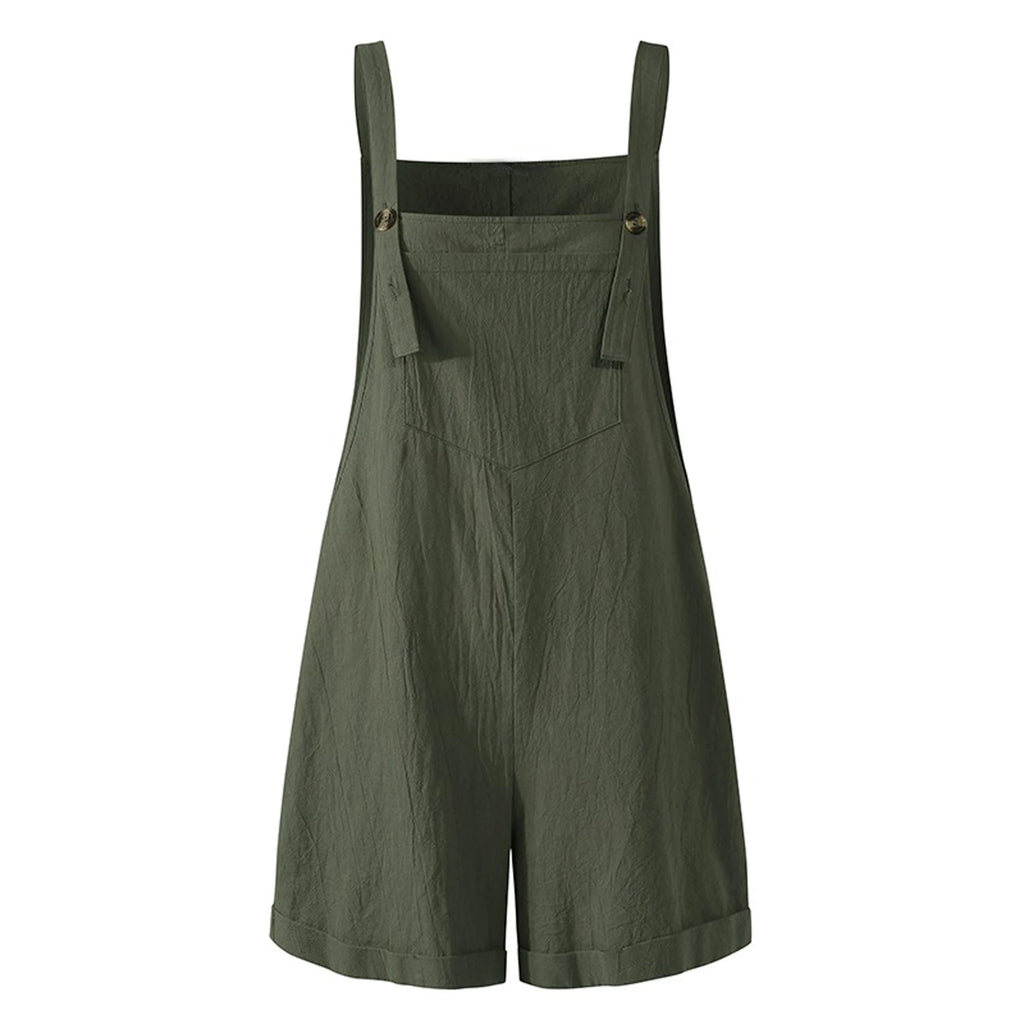 Pantalones Cortos Casuales De Mujer De Moda Con Tirantes Y Botones, Sin Mangas, Cuello Cuadrado, En Colores Blanco, Negro Y Verde Militar