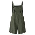 Pantalones Cortos Casuales De Mujer De Moda Con Tirantes Y Botones, Sin Mangas, Cuello Cuadrado, En Colores Blanco, Negro Y Verde Militar