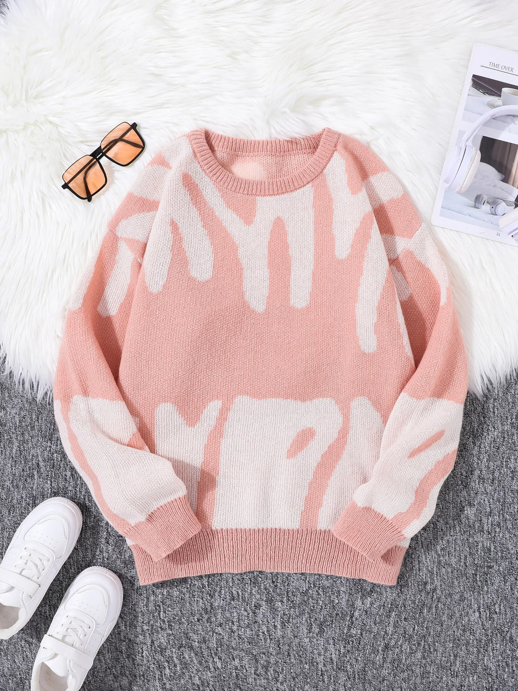 Irregular Jacquard Pattern Pullover Sweater